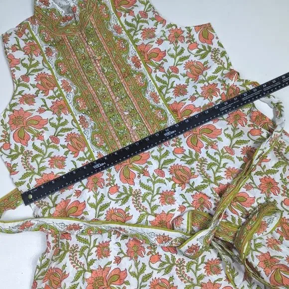 Sue Sartor Sleeveless Mini Flounce Green Orange Paisley Womens XL Preppy - Picture 7 of 9